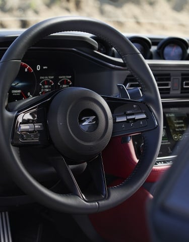 Angled view of the steering wheel in a 2024 Nissan Z