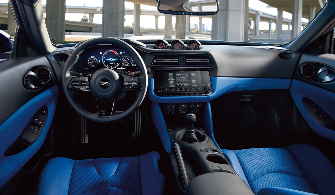 Front seats in a 2024 Nissan Z with a blue interior