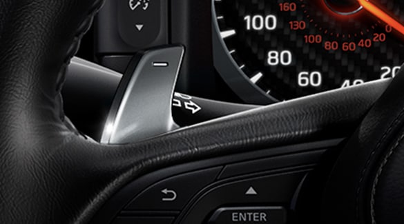 Nissan GT-R view of paddle shifter.