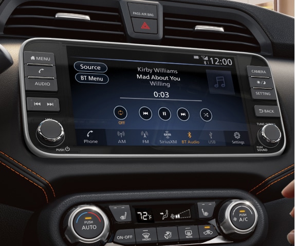 Close up view of 2024 Nissan Versa touchscreen and controls