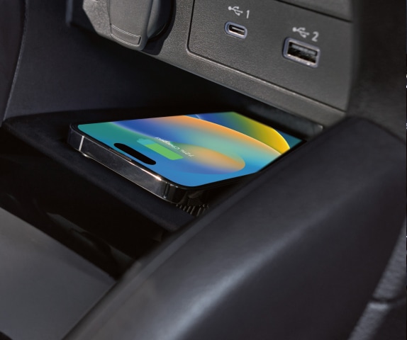 Close up view of 2024 Nissan Versa Wireless Charging pad