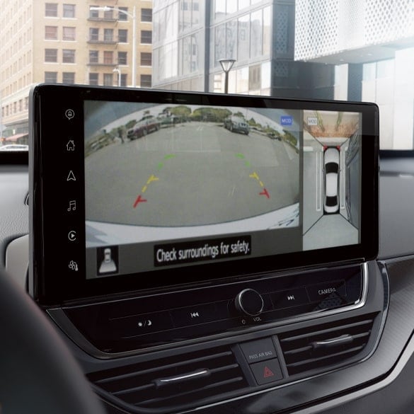 Screen in the 2024 Nissan Altima showing the Intelligent Around View Monitor 